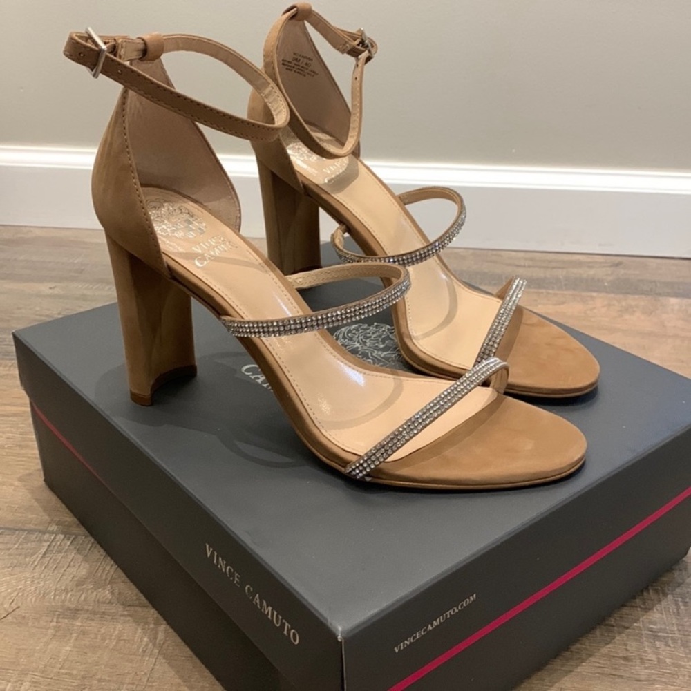 Vince Camuto Tan Gemstone Block Heel Sandals